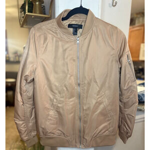 Forever 21 Women's Tan Satin Bomber Jacket Size Small 2-6